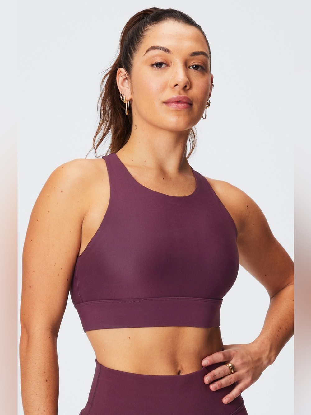 Fabletics No Bounce High Impact Sports Bra in Burgundy | Size Medium